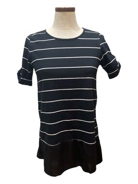 •Striped Short-Sleeve Peplum Top